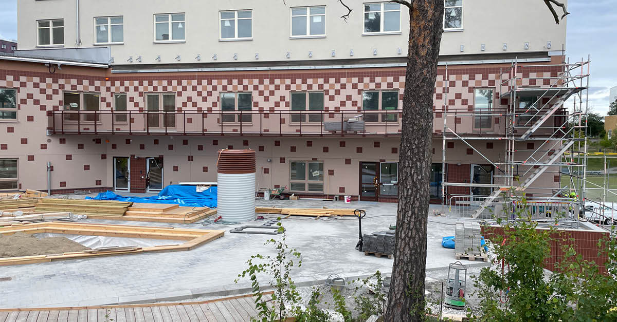 Förskolegården under byggnadstiden