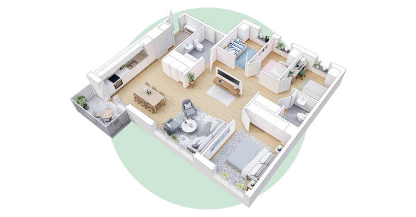 Planlösning för 4 rum och kök lägenhet