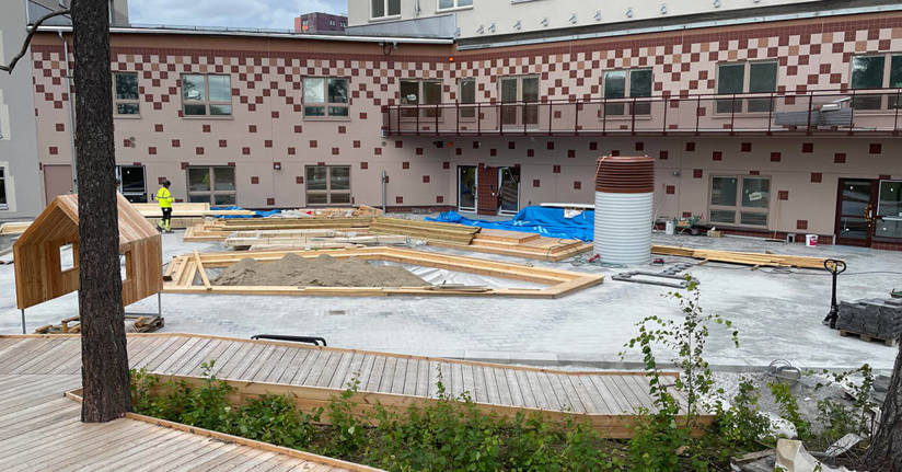 Förskolegården under byggnadstiden