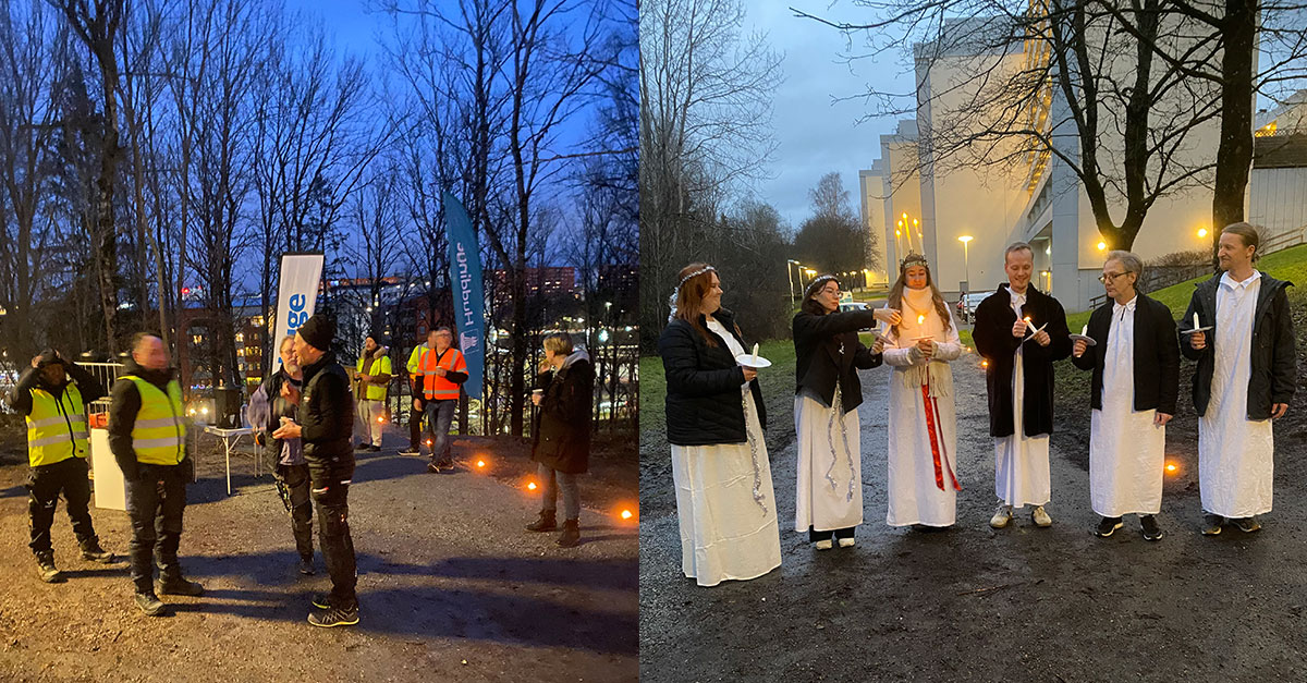 Luciatåg och marschaller på invigningen av trappan i Visättra.