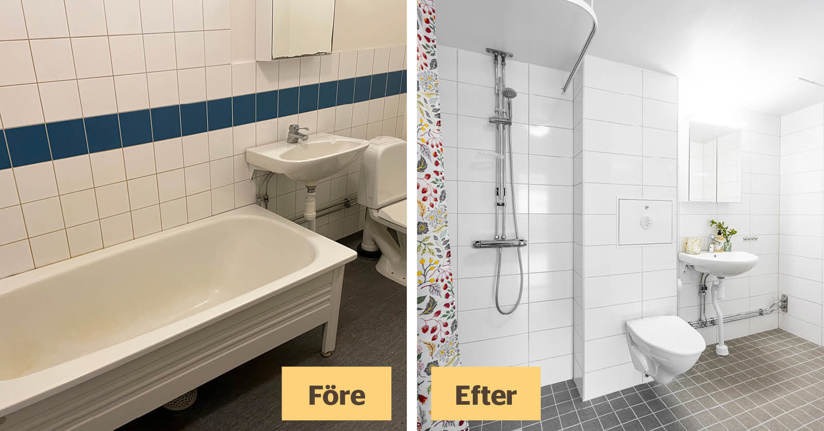 Badrum före och efter renoveringen