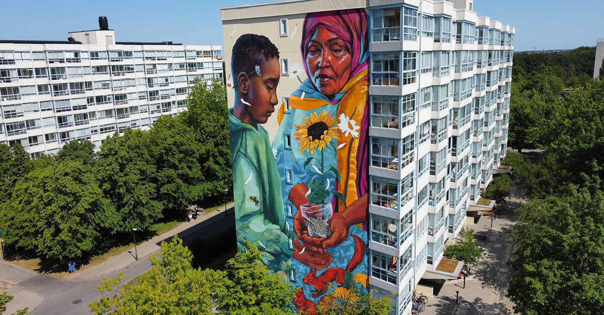Väggmålning som Streetcorner gjort tidigare i Rosengård i Malmö.