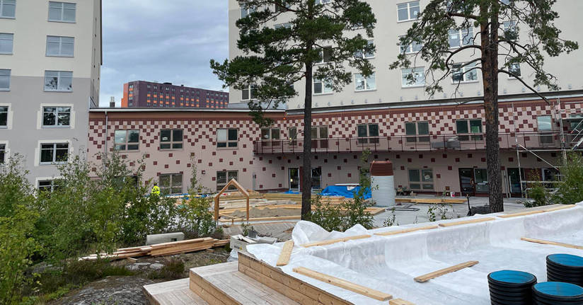 Förskolegården under byggnadstiden